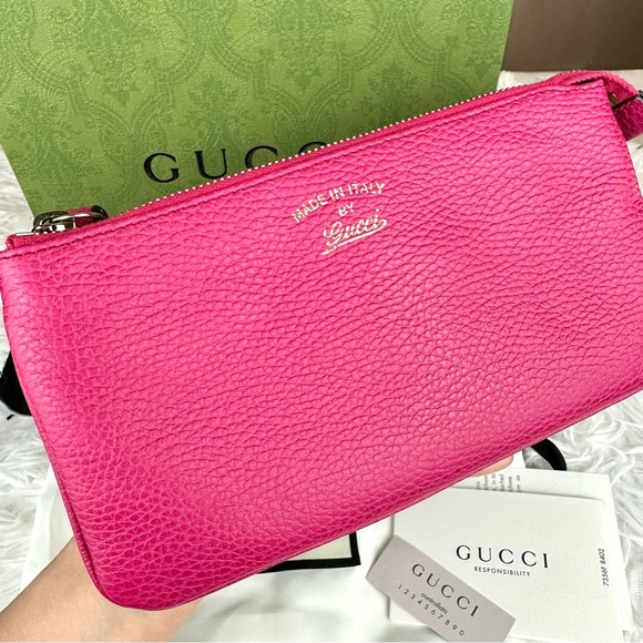Gucci Swing magenta pink soft leather wristlet pouch wallet LIKE NEW - Picture 5 of 16